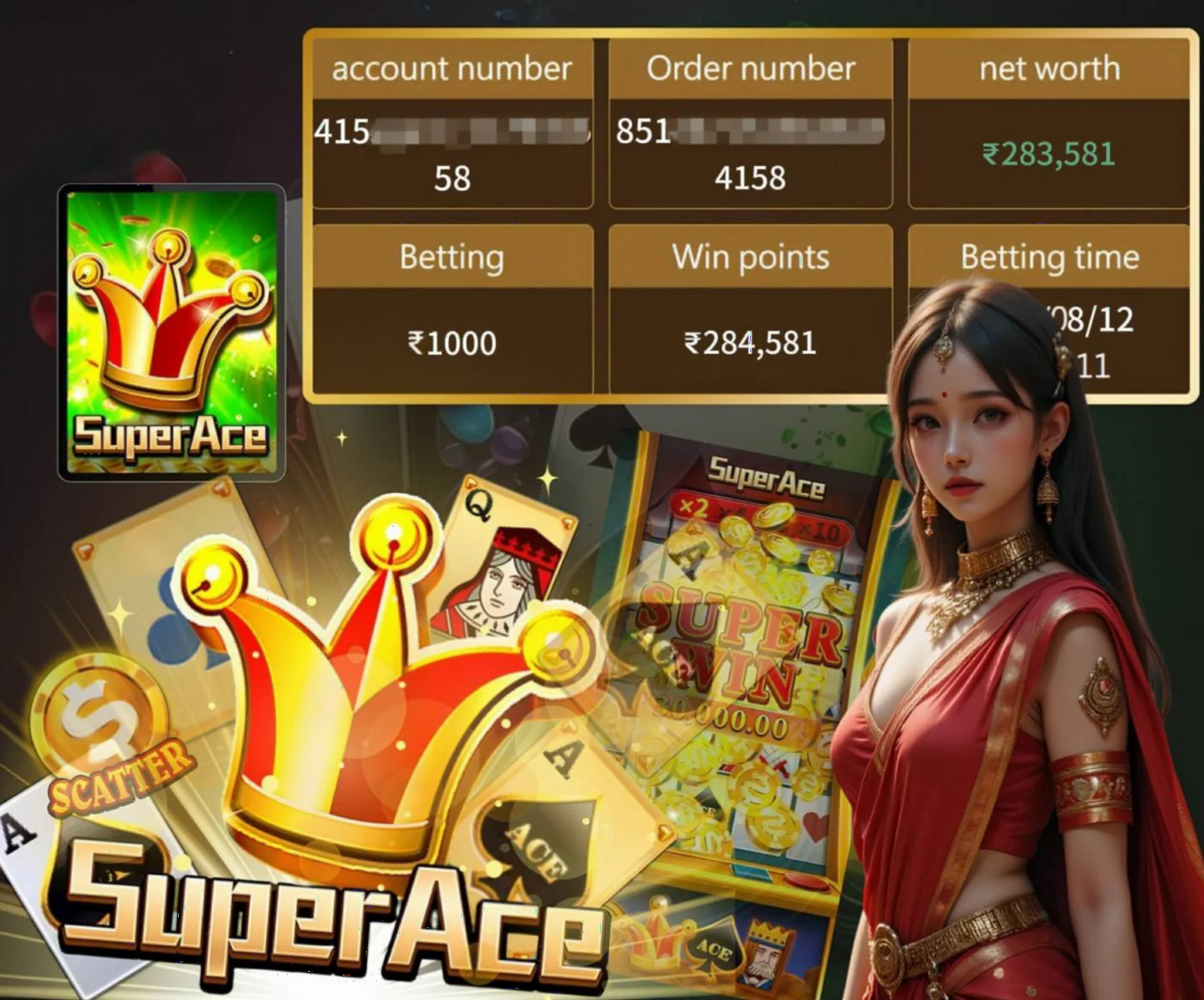 Super Ace slot game with Asian-themed symbols and reels